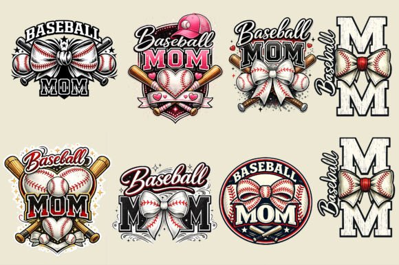 Charming Baseball Mom Bow PNG for Game Day