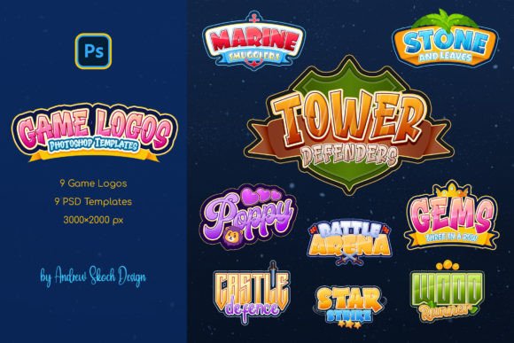 Game Titles - Editable Templates: 9 Dynamic PSD Styles