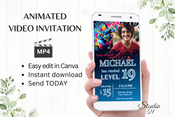 Video Game Birthday Invite: Gamer 19 Digital Template